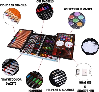 Picture of 145pcs, Art Supplies Set, Drawing Supplies with Portable Aluminum Case Art Kit, Great Gift Artists Drawing Set for Kids, Teens, Boys, Girls, Beginner and Artists (Unicorn-Blue) Blue