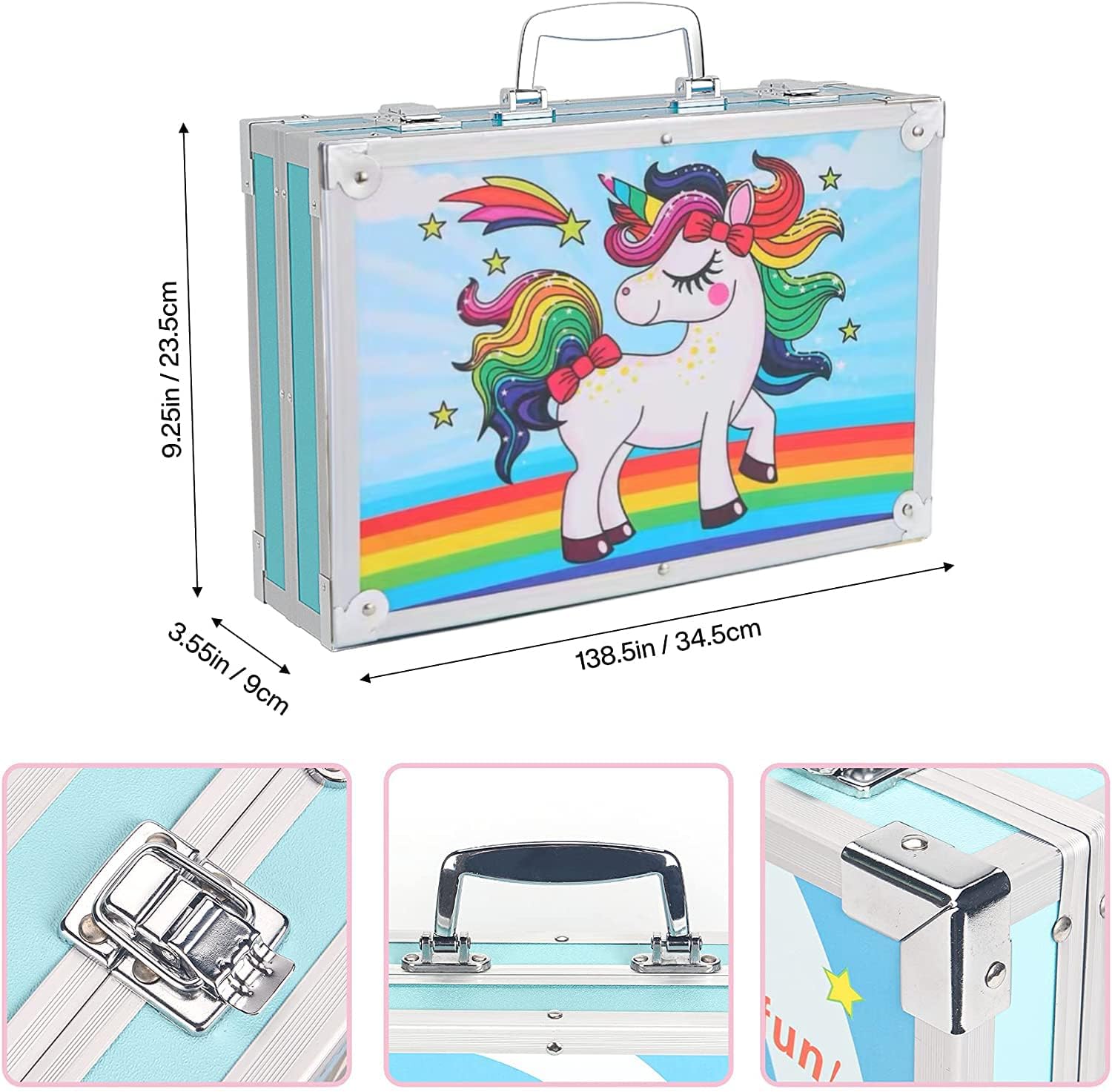 Picture of 145pcs, Art Supplies Set, Drawing Supplies with Portable Aluminum Case Art Kit, Great Gift Artists Drawing Set for Kids, Teens, Boys, Girls, Beginner and Artists (Unicorn-Blue) Blue