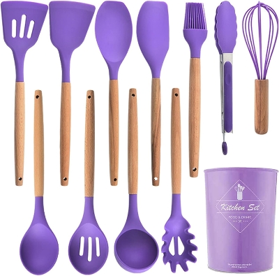 Picture of Spoon Set 12-Piece Silicone Kitchen Cooking And Baking Utensils Set, Non-Stick Utensils Set Heat Resistant Easy Clean, BPA Free Tools, Purple, 12 pcs Purple