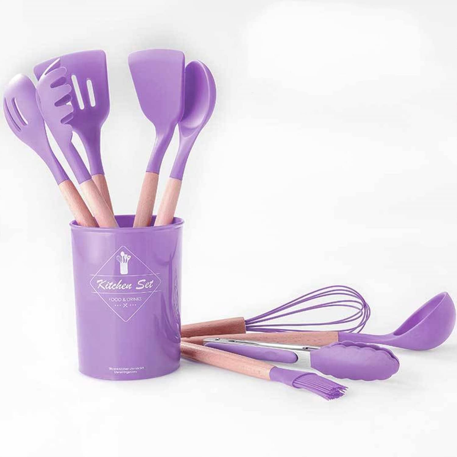 Picture of Spoon Set 12-Piece Silicone Kitchen Cooking And Baking Utensils Set, Non-Stick Utensils Set Heat Resistant Easy Clean, BPA Free Tools, Purple, 12 pcs Purple