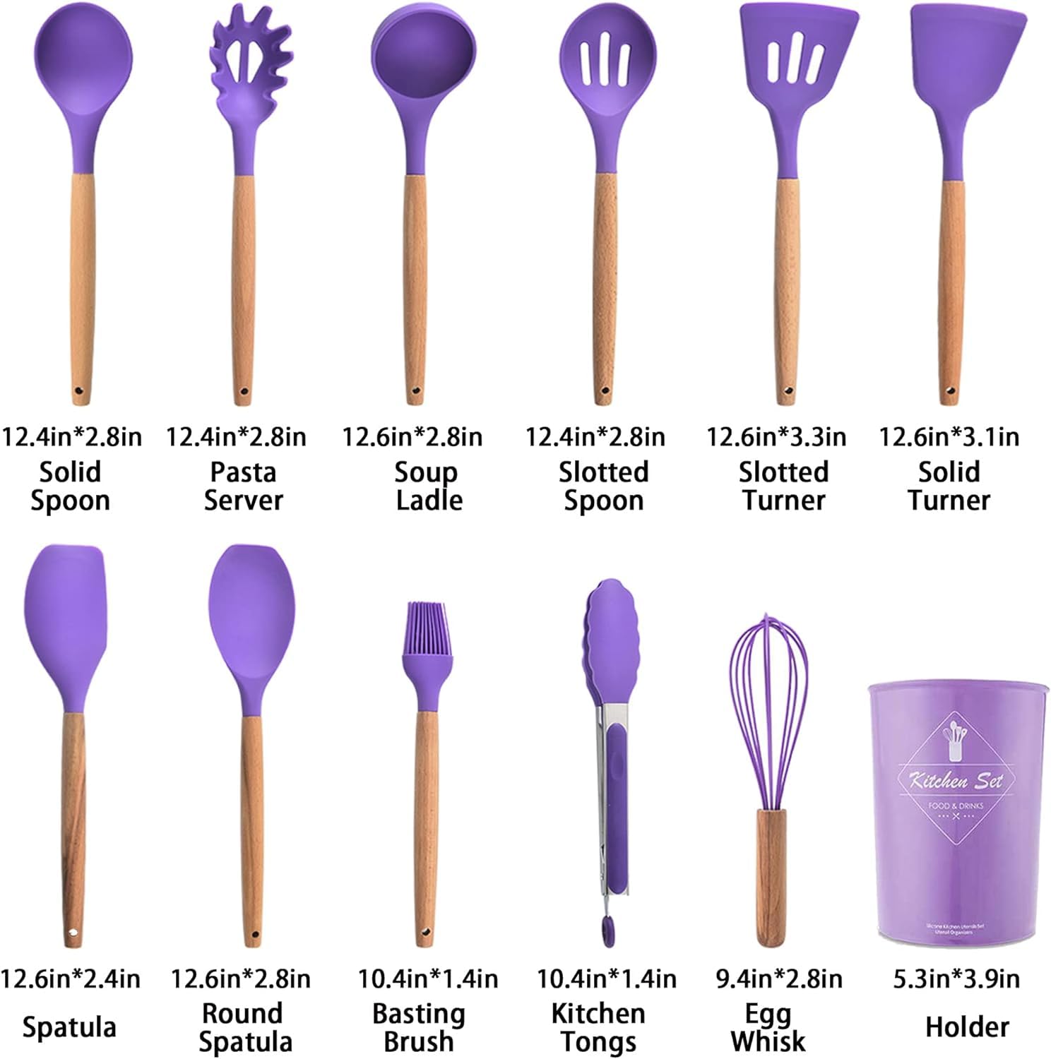 Picture of Spoon Set 12-Piece Silicone Kitchen Cooking And Baking Utensils Set, Non-Stick Utensils Set Heat Resistant Easy Clean, BPA Free Tools, Purple, 12 pcs Purple