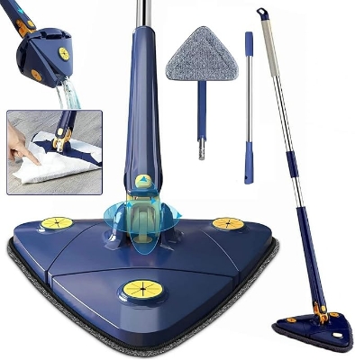 Picture of 360° Rotatable Adjustable Cleaning Mop Extendable Triangle Mop with Long Handle Hand Twist Quick Dry Mop Blue
