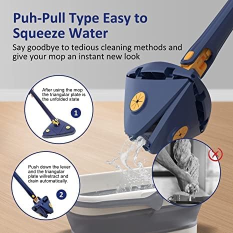 Picture of 360° Rotatable Adjustable Cleaning Mop Extendable Triangle Mop with Long Handle Hand Twist Quick Dry Mop Blue