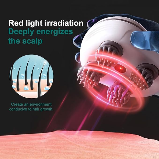 Picture of 2 in 1 Scalp Massager & red Light Therapy |LED Massage Comb for Hair Growth | 96 Tangle Free Silicone Kneading Nodes | Hand Like Head Massage | 120 Min Runtime | Type C | Washable Heads Multicolor