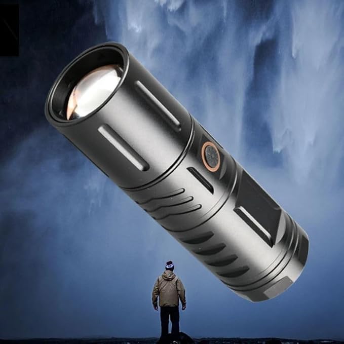 Picture of LED Tactical Portable Flashlight Light - 200000 High Lumens, Waterproof Camping Outdoor LED Torch, Torches LED Super Bright Mini Small Flashlight, Handheld LED Flashlights Black