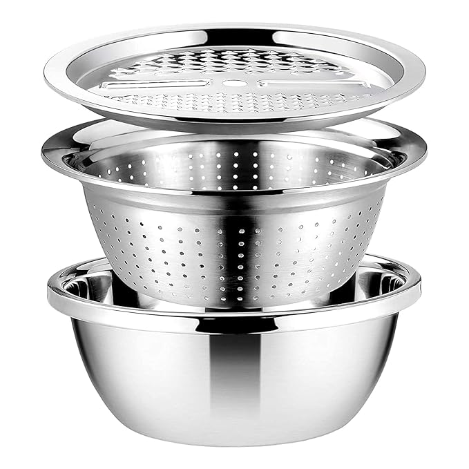 Picture of Stainless Steel Basin With Vegetable Cutter and Drain Basket 3-IN-1 MULTIFUNCTIONAL STAINLESS STEEL BASIN WITH VEGETABLE CUTTER AND DRAIN BASKET Silver