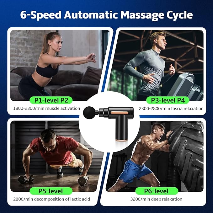 Picture of Massage Gun with 4 Attachments, Handheld Deep Tissue Massager, Cordless, Green  Percussion Handheld Muscle Massager for Pain Relief, 4 Massage Heads, 6 Speeds for Relaxation Green