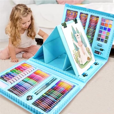 Picture of 208pcs Art Supplies Kit for Painting,Drawing Art Kit for Kids with Double Sided Trifold Easel, Oil Pastels, Crayons, Colored Pencils, Watercolor for Kids Girls Boys Teens Artist