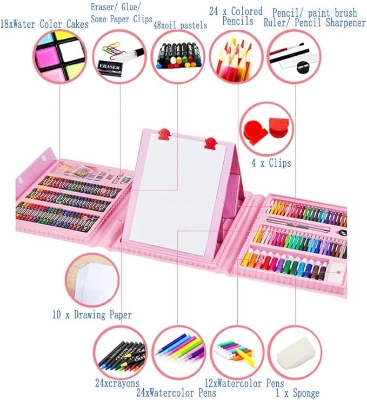 Picture of 208pcs Art Supplies Kit for Painting,Drawing Art Kit for Kids with Double Sided Trifold Easel, Oil Pastels, Crayons, Colored Pencils, Watercolor for Kids Girls Boys Teens Artist