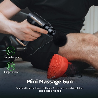Picture of Massage Gun Mini Deep Tissue Massager, Percussion Handheld Muscle Massager for Pain Relief, 4 Massage Heads, 6 Speeds for Relaxation Black