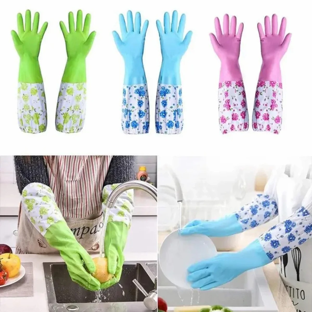 Picture of High Quality Multicolored Silicone Kitchen Dishwashing, Cleaning, Gardening, Laundry, Lab Gloves Multicolor