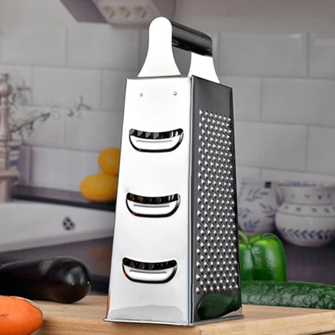 Picture of Multifunctional 4‑Sided Box Grater HAODAF Cheese Grater Cheese Grater Stainless Steel 4 In 1 Multifunctional Grater Cheese Shreds Food Grater Home Cooking Tools Sharp (Size : 4-sided grater) Silver