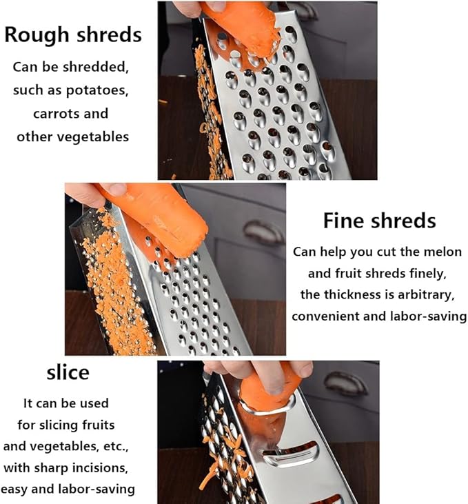 Picture of Multifunctional 4‑Sided Box Grater HAODAF Cheese Grater Cheese Grater Stainless Steel 4 In 1 Multifunctional Grater Cheese Shreds Food Grater Home Cooking Tools Sharp (Size : 4-sided grater) Silver