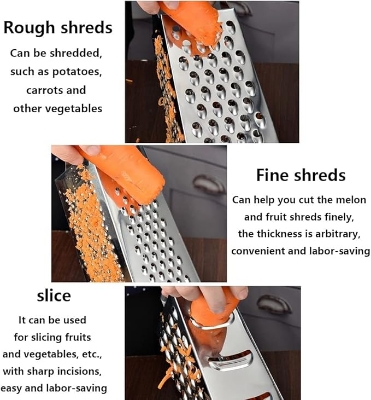 Picture of Multifunctional 4‑Sided Box Grater HAODAF Cheese Grater Cheese Grater Stainless Steel 4 In 1 Multifunctional Grater Cheese Shreds Food Grater Home Cooking Tools Sharp (Size : 4-sided grater) Silver