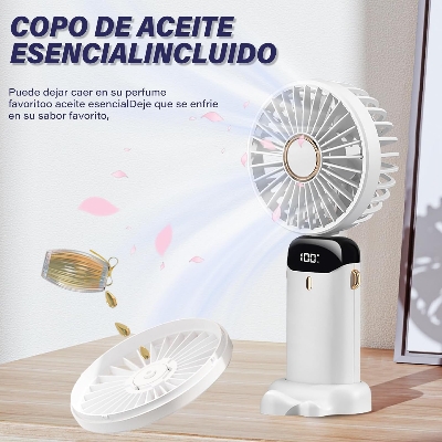 Picture of Hand Held Fan,Portable Handheld USB Rechargeable Fans with 5 Speeds,Battery Operated Mini Fan Foldable Desk Desktop Fans with LED Display for Home Office Bedroom Outdoor Travel