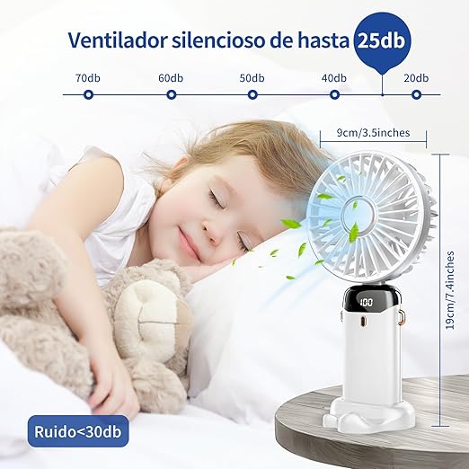 Picture of Hand Held Fan,Portable Handheld USB Rechargeable Fans with 5 Speeds,Battery Operated Mini Fan Foldable Desk Desktop Fans with LED Display for Home Office Bedroom Outdoor Travel