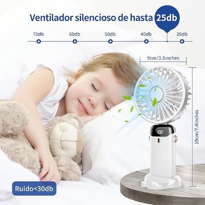 Picture of Hand Held Fan,Portable Handheld USB Rechargeable Fans with 5 Speeds,Battery Operated Mini Fan Foldable Desk Desktop Fans with LED Display for Home Office Bedroom Outdoor Travel