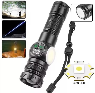 Picture of Super Bright Torch Tactical LED COB Flashlight, 3 in 1 Rechargeable Flashlight True 5000 Lumens Outdoor Strong Cob Light, 5000mAh Zoomable Beam LED Flash Light with Magnet Power Failure Emergency Survival Kits Snowstorm Black