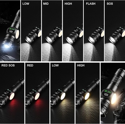 Picture of Super Bright Torch Tactical LED COB Flashlight, 3 in 1 Rechargeable Flashlight True 5000 Lumens Outdoor Strong Cob Light, 5000mAh Zoomable Beam LED Flash Light with Magnet Power Failure Emergency Survival Kits Snowstorm Black