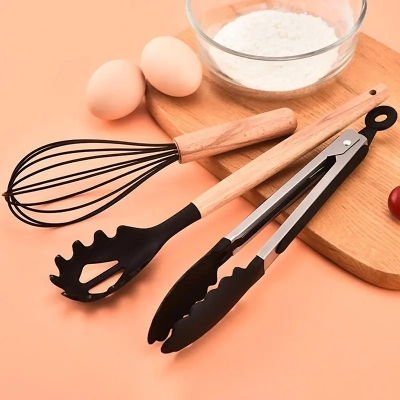 Picture of 12-Piece Silicone Spatula Set – Heat-Resistant, Non-Stick Kitchen Utensils BPA-Free, Food-Grade, Wooden Handle Cooking & Baking Tools for Home Chefs – Black Black