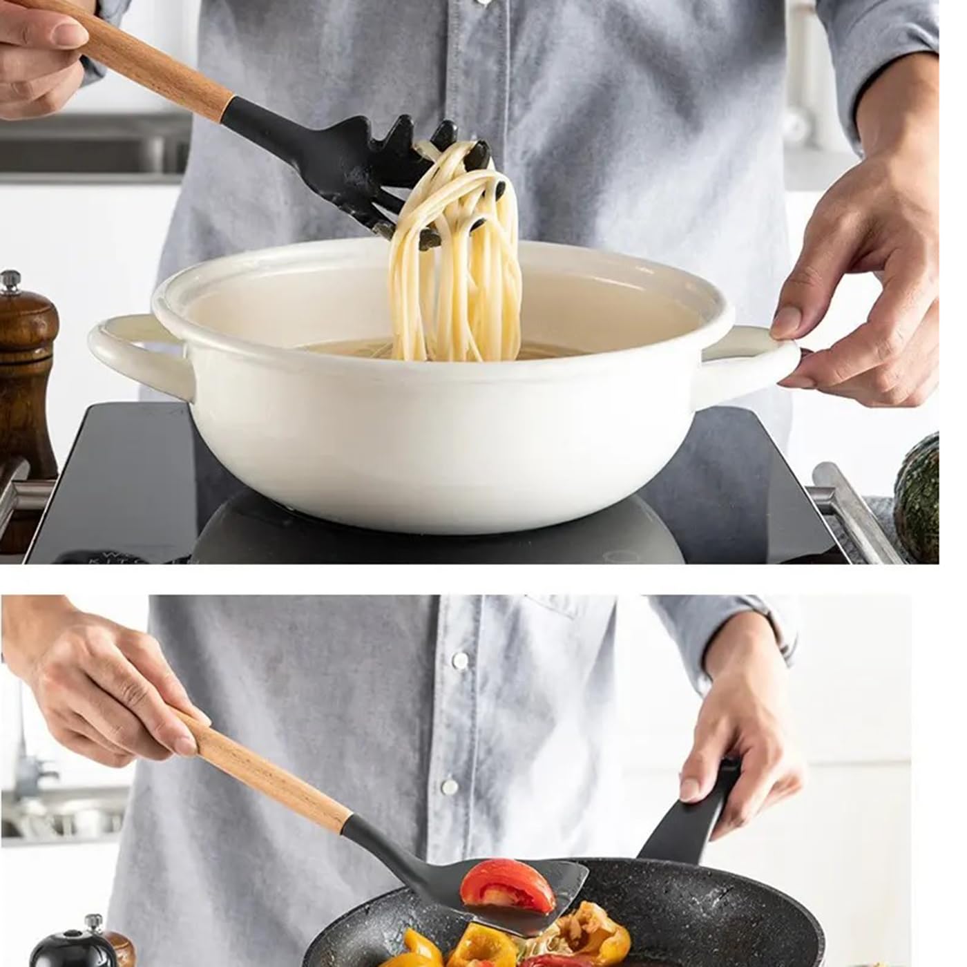 Picture of 12-Piece Silicone Spatula Set – Heat-Resistant, Non-Stick Kitchen Utensils BPA-Free, Food-Grade, Wooden Handle Cooking & Baking Tools for Home Chefs – Black Black
