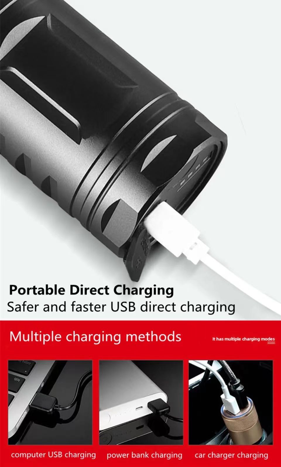 Picture of Sanford Super Bright Flashlight – White Laser LED Made in Japan 18650mAh Light Black