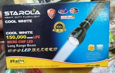 Picture of Heavy Duty Flashlight Torch Light And Best Rechargeable LED Flashlight STAROLA Brand Weatherproof Used indoors and outdoor Energy saving, flexible, and convenient to use Black