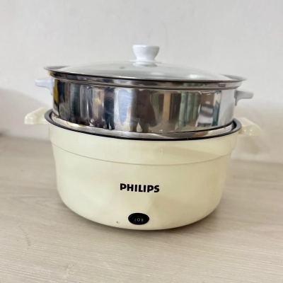 Picture of PHILIPS Electric Multicooker Multifunctional Rice Cooker Frying Pan Non-stick Cookware Multi Soup Hotpot for Kitchen Non-Stick Coating, Heat Control, Temperature Control- WHITE White