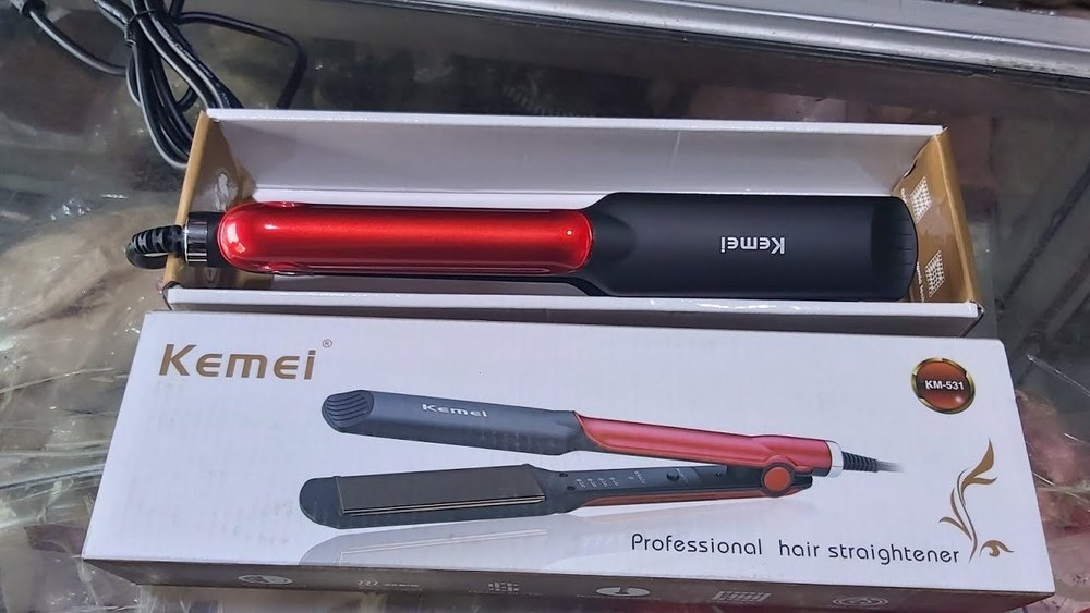Picture of Kemei KM 531 Professional Hair Straightener Wet Dry Ceramic Coating Electric Hair Straightener Fast Heating Styling Tool Black Red Multicolor