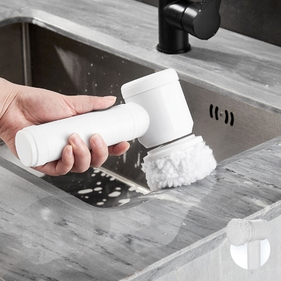 Picture of Magic Brush 5in1 Handheld Electric Cleaning Brush Power Scrubber Brush Cordless Cleaning Brush For Bathroom Tub Kitchen Household Cleaning Tools Kitchen Bathroom Sink Cleaner 3 Brush Head White