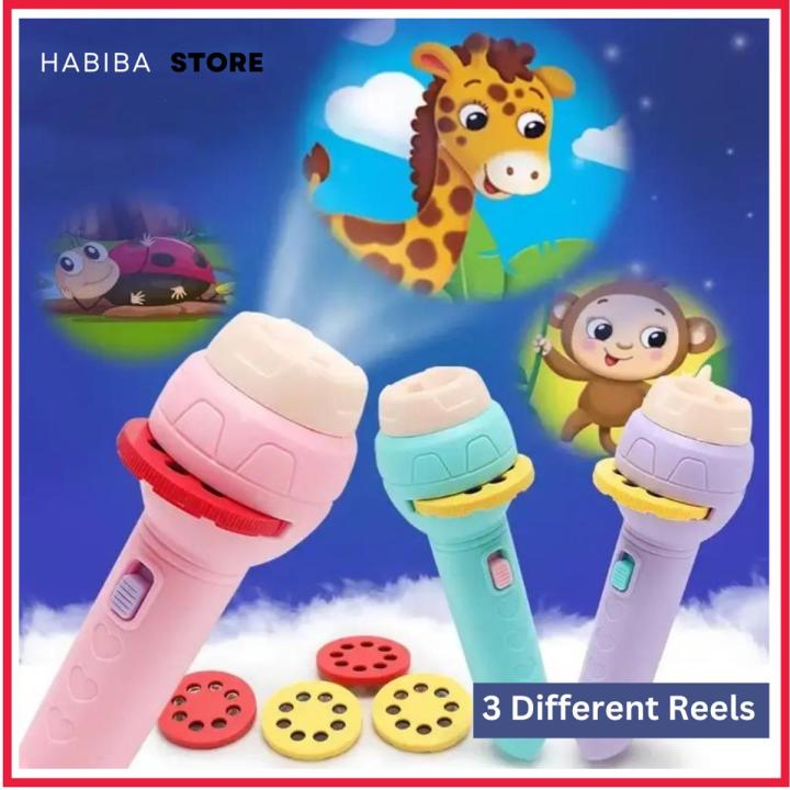 Picture of Mini Projector Torch Kids Flashlight Story book Educational Light-up Toys Sleep Light Preschool Fairy Tale Projection Lamp gift by Dhaka Shopping zone Pink