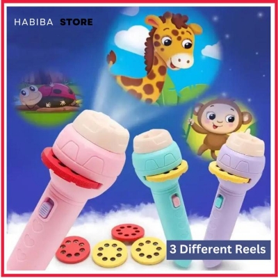 Picture of Mini Projector Torch Kids Flashlight Story book Educational Light-up Toys Sleep Light Preschool Fairy Tale Projection Lamp gift by Dhaka Shopping zone Pink