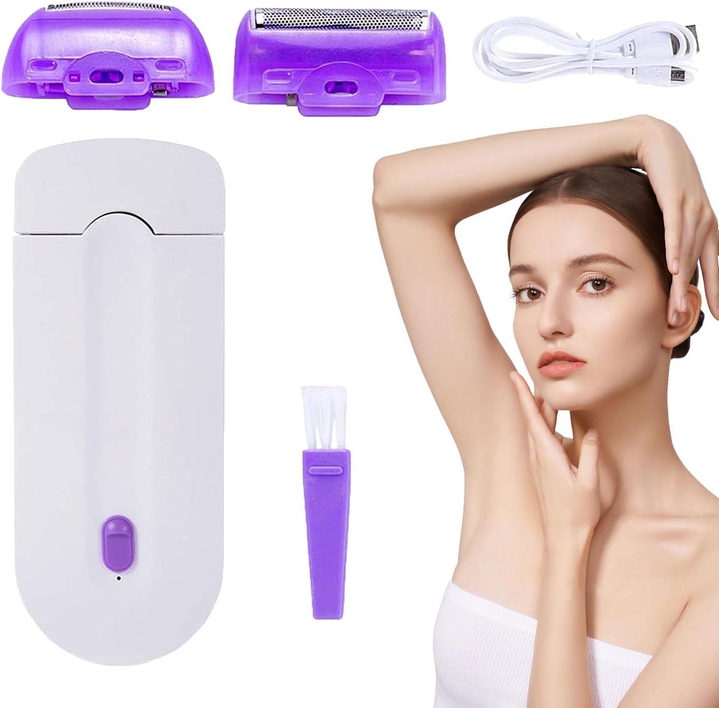 Picture of 2 in 1 Electric Epilator Women Hair Removal Painless Women Hair Remover Shaver Instant Painless Free Sensor Light USB Recharge-Cyclone Brown