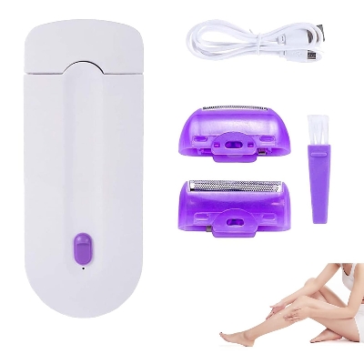 Picture of 2 in 1 Electric Epilator Women Hair Removal Painless Women Hair Remover Shaver Instant Painless Free Sensor Light USB Recharge-Cyclone Brown