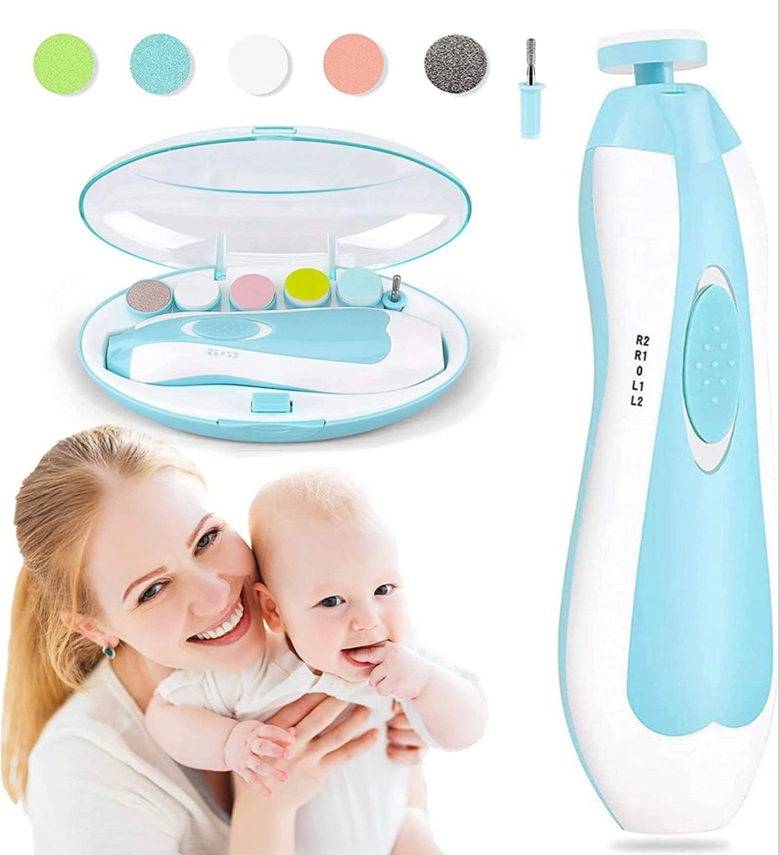 Picture of Baby Nail Trimmer File Electric Safe Nail Clippers with Light for Newborn or Toddler Toes and Fingernails Green