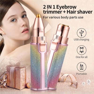Picture of Eyebrow Trimmer For Women, 2 In 1 Rechargeable Facial Hair Remover Multicolor