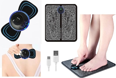 Picture of EMS Foot Massager | Folding Portable Feet Massage Machine | Electronic Muscle Stimulatior Massage Mat USB Rechargeable Black