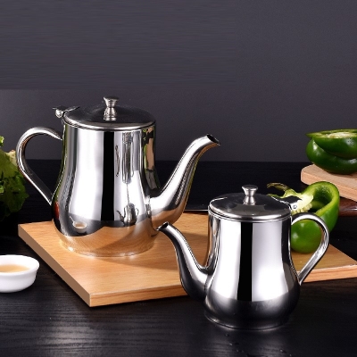Picture of 32 Oz Big Size Stainless Steel Teapot with Filter Kitchen Oil Filter Pot Liquid Seasoning Container Coffee Holder Tea Kettle Kitchen Cooking Silver