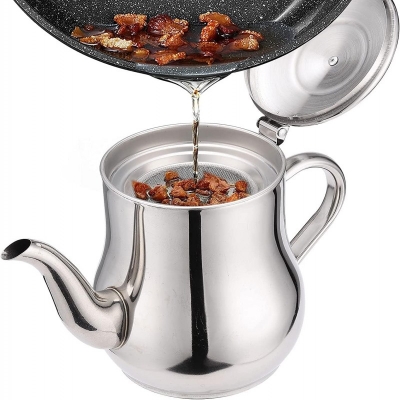 Picture of 32 Oz Big Size Stainless Steel Teapot with Filter Kitchen Oil Filter Pot Liquid Seasoning Container Coffee Holder Tea Kettle Kitchen Cooking Silver