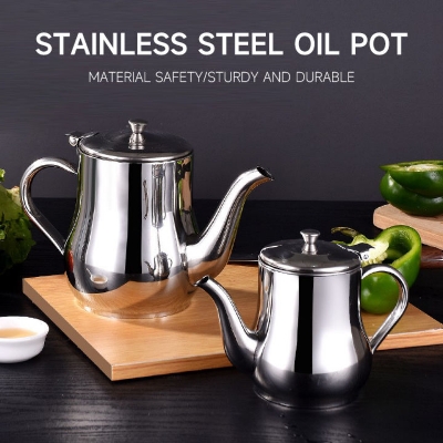 Picture of 32 Oz Big Size Stainless Steel Teapot with Filter Kitchen Oil Filter Pot Liquid Seasoning Container Coffee Holder Tea Kettle Kitchen Cooking Silver