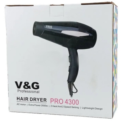 Picture of V&G Professional HAIR DRYER PRO 4300 AC motor | Extra Power 2000w | 2 Heat And 2 Speed Setting | Lightweight Design Black