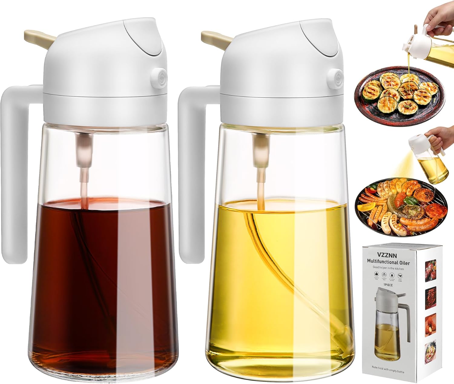 Picture of 2 in 1 Glass Oil Spray Bottle & Dispenser (470mL) – Ideal for Salad, Cooking, BBQ, Grilling, Air Fryer & Kitchen Use | Olive & Soybean Oil Sprayer Jar for Healthy Cooking 