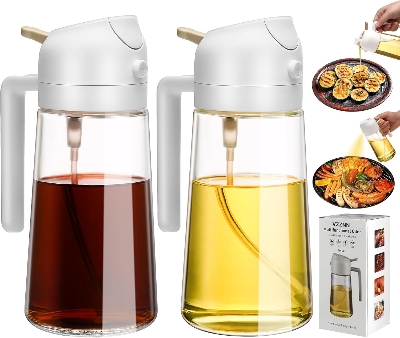 Picture of 2 in 1 Glass Oil Spray Bottle & Dispenser (470mL) – Ideal for Salad, Cooking, BBQ, Grilling, Air Fryer & Kitchen Use | Olive & Soybean Oil Sprayer Jar for Healthy Cooking 