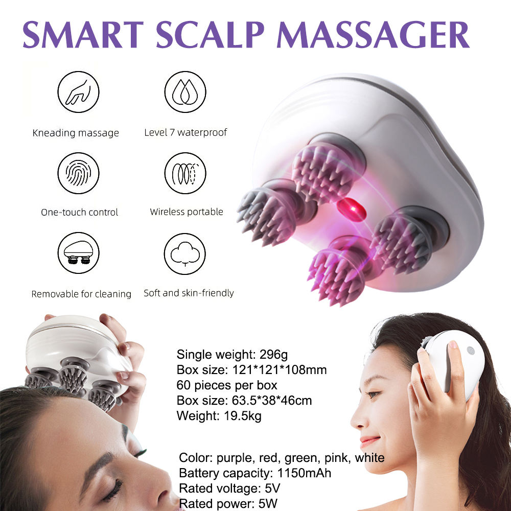Picture of Scalp Head Hair Massager, Electric Waterproof Massager, Red Light Therapy, Kneading Head Massage Claws Electric Cat Massager Health Care Relax Shoulder Neck Deep Tissue Head Scalp Massage Kneading Vibrating Device Body Massager ( PINK ) Pink