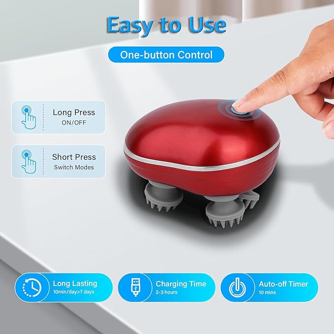 Picture of Scalp Head Hair Massager Electric Health Care Antistress Relax Body Massagem Deep Saude Tissue Prevent Body Massage (Red) Red