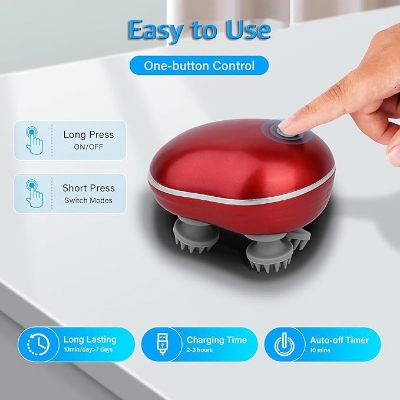 Picture of Scalp Head Hair Massager Electric Health Care Antistress Relax Body Massagem Deep Saude Tissue Prevent Body Massage (Red) Red