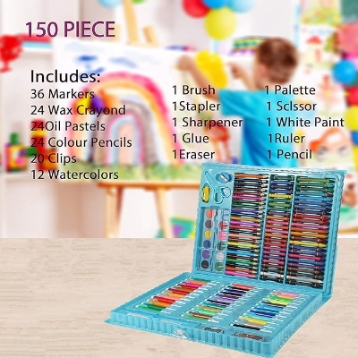 Picture of Children Deluxe Art Drawing Set for Kids Case Art and Craft Supplies Drawing and Painting Set Great Gift (150Pcs -Blue) Multicolor