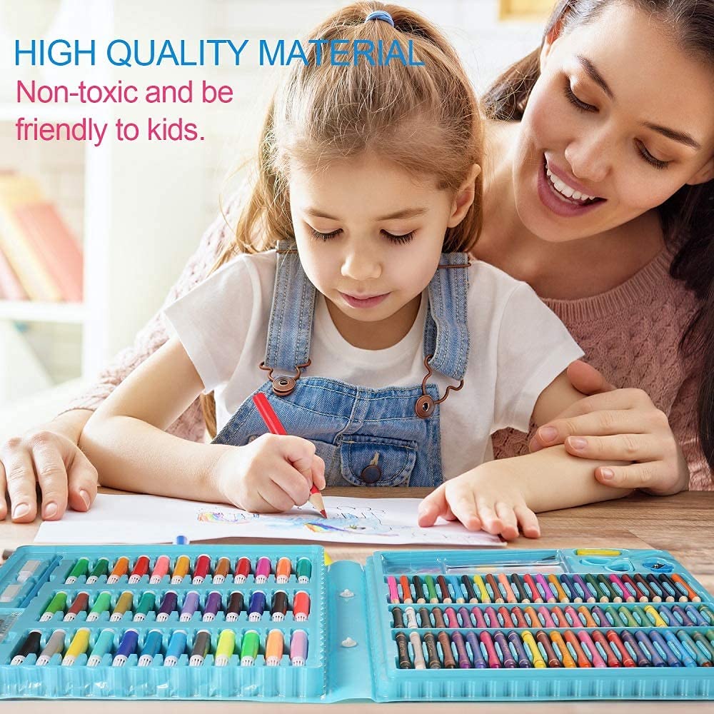 Picture of Children Deluxe Art Drawing Set for Kids Case Art and Craft Supplies Drawing and Painting Set Great Gift (150Pcs -Blue) Multicolor