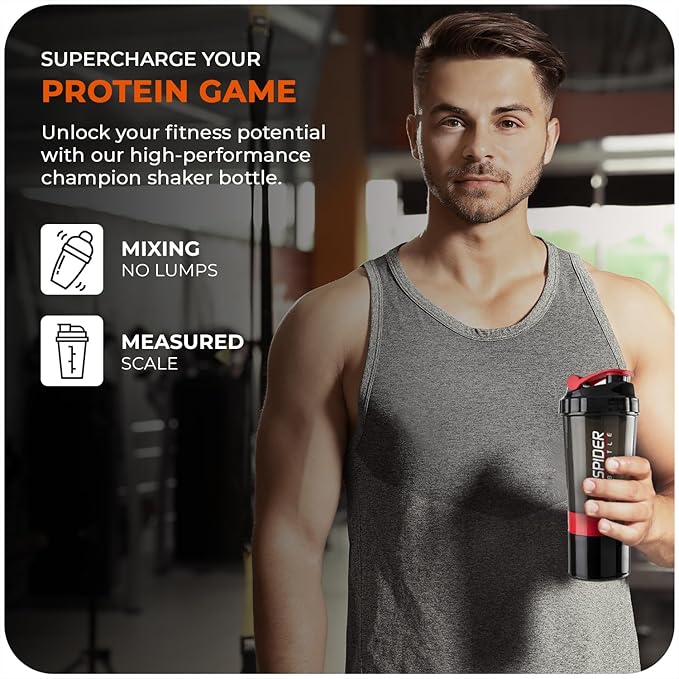 Picture of Active 100 Protein Shaker Bottle 500ml With Extra Compartment - Gym Shaker Bottle For Men & Women, Perfect For Protein Shakes & Supplements (Red) Red