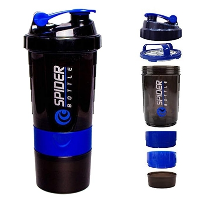 Picture of Protein Shaker Bottle with 2 Extra Compartment Jars, Water Shaker Bottle with Storage for Energy Powder Protein Nutrition Shaker Bottle for Gym BLUE Multicolor
